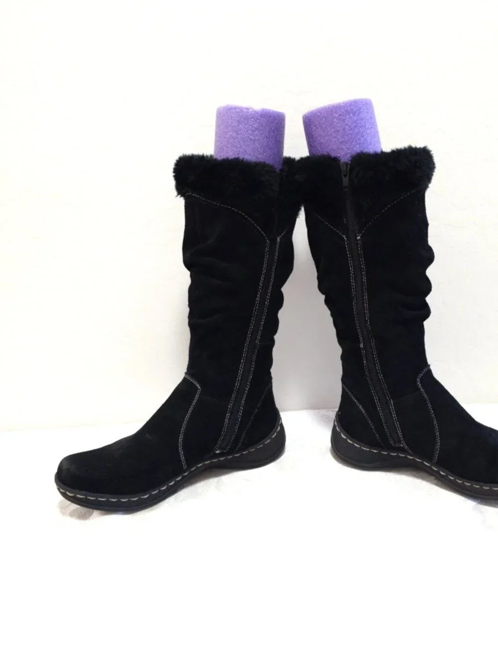 Womens Baretraps ESHA Tall Pac sz 7.5 7 1/2 M Boots Black Faux Fur Trim Side Zip